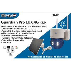 Telecamera con Pannello Solare e Scheda Sim - Bravo Guardian Pro Lux 4G
