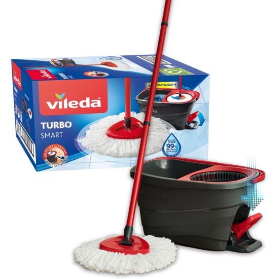 VILEDA TURBO SMART - Set Lavapavimenti con Pedale, Mocio Microfibra