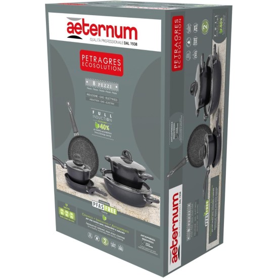 confezione Batteria Pentole Aeternum Petragres Ecosolution 8 pezzi