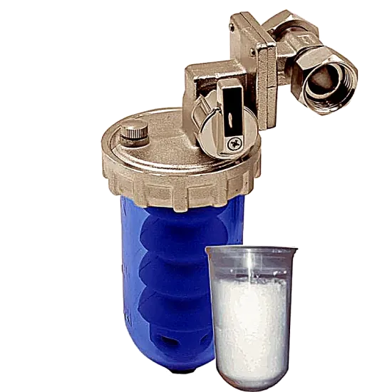 Dosatore polifosfati con 1 ricarica anticalcare ruotato collegamento orizontale