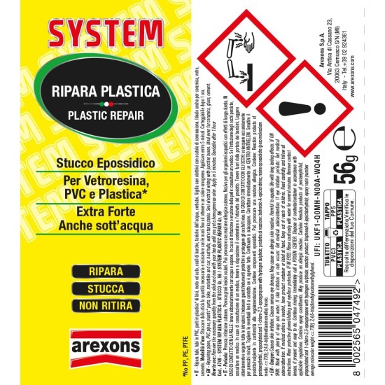etichetta Arexons Ripara Plastica Stucco epossidico plastica 56g