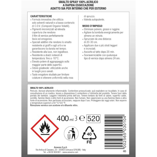 etichetta Vernice Spray Nero Opaco arexons