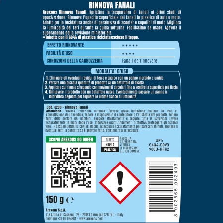 etichetta Arexons Rinnova Fanali 150g