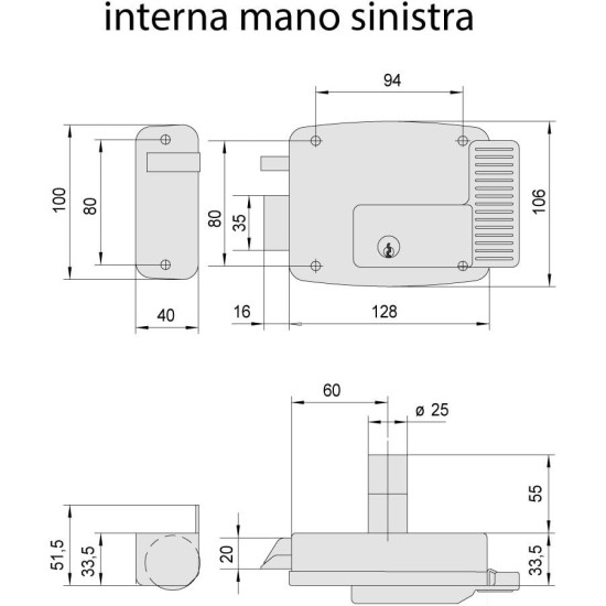 Misure dettagliate Serratura Elettrica Cancello 12V Cisa