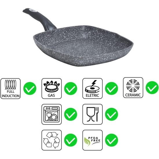 Bistecchiere antiaderenti in pietra con fondo full-induction. Perfetta per ogni piano cottura