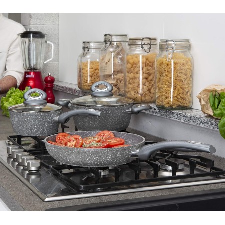 Pentole e padella in pietra antiaderente con coperchi in vetro