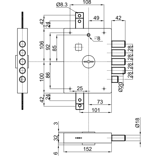 misure Serratura Dierre Porta Blindata Atra 7111.2 DE - E70 mm DX