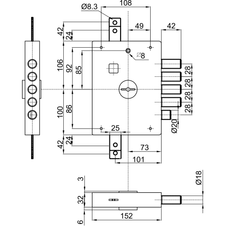 misure Serratura Dierre Porta Blindata Atra 7111.2 DE - E70 mm DX