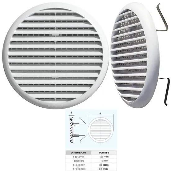 Misure Griglie Aerazione Tonde con Molle 55/85