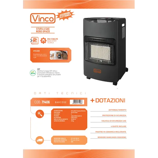 caratteristiche Stufa a Gas vinco a infrarossi