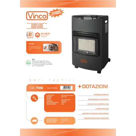 caratteristiche Stufa a Gas vinco a infrarossi