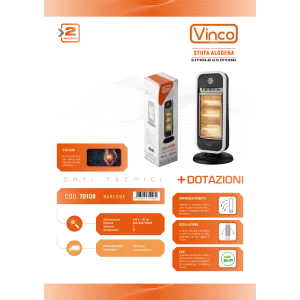 Stufa Alogena Elettrica moderna a basso consumo VINCO 1,2 kW art 70108 2