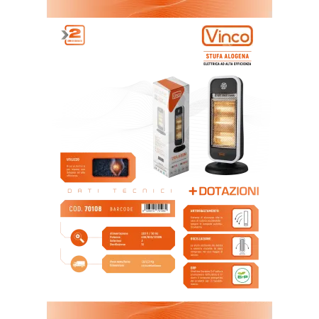 Stufa Alogena Elettrica moderna a basso consumo VINCO 1,2 kW
