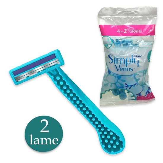 Confezione Gillette Venus Simply2 per Donna e Rasoio Usa e Getta in evidenza le 2 lame.