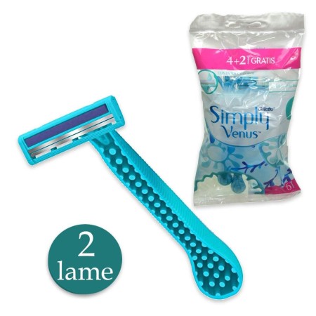 Confezione Gillette Venus Simply2 per Donna e Rasoio Usa e Getta in evidenza le 2 lame.
