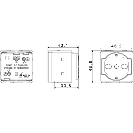 Shema misure Presa Schuko Gewiss GW20246