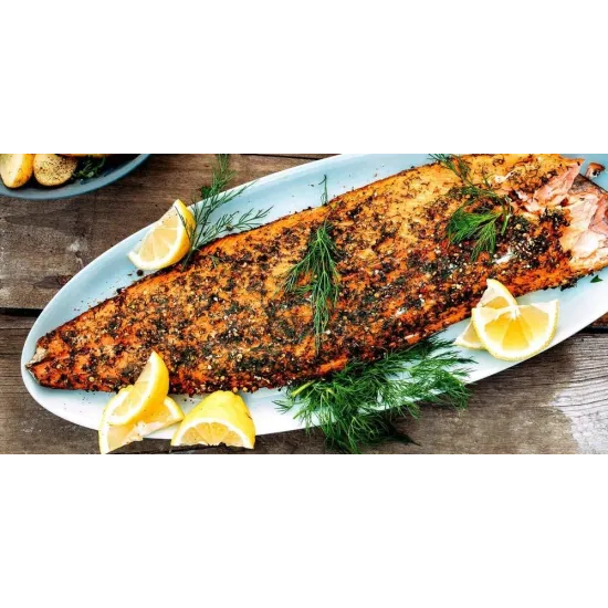 pesce affumicato con chips di melo