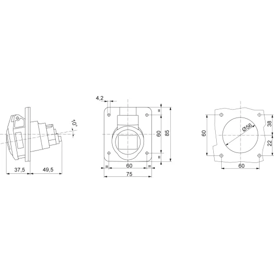 Misure Presa Industriale Gewiss  GW62205H 16A 2P+T 220V – IP44