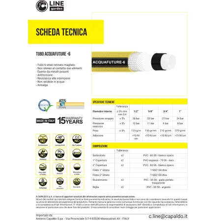 Scheda tecnica Tubo Acqua per Giardino 25m