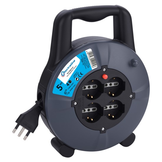Prolunga avvolgibile Electraline 5m - arrotolatore cavo elettrico con 4 Prese Schuko 16A