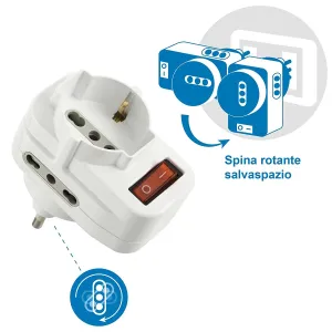 Adattatore Multipresa Electraline  con Interruttore, 1 presa Schuko + 2 prese bivalenti 10/16 A 2