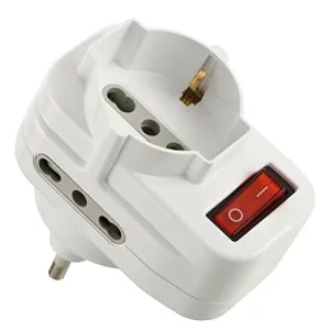Adattatore Multipresa Electraline  con Interruttore, 1 presa Schuko + 2 prese bivalenti 10/16 A