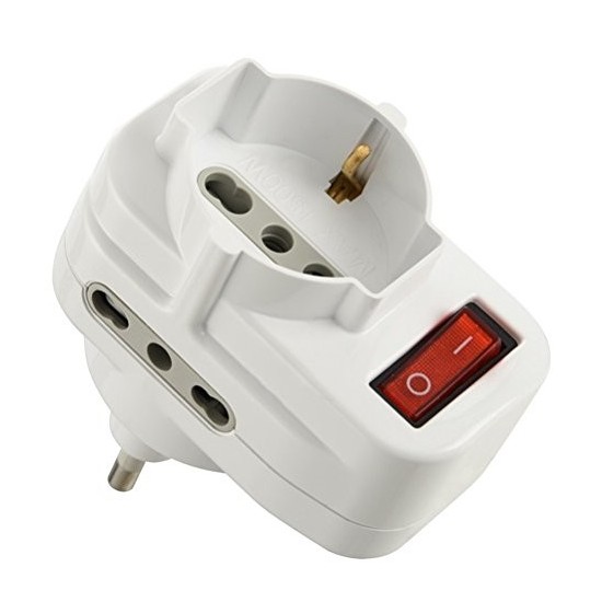Adattatore Multipresa Electraline  con Interruttore, 1 presa Schuko + 2 prese bivalenti 10/16 A