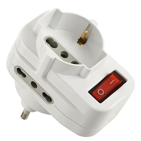 Adattatore Multipresa Electraline  con Interruttore, 1 presa Schuko + 2 prese bivalenti 10/16 A