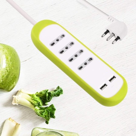 Electraline Multiprese da Scrivania Verde con spina salvaspazio e USB