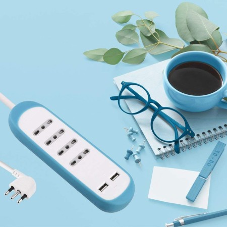 Multipresa da scrivania colorata Blu Electraline - presa elettica salvaspazio con USB