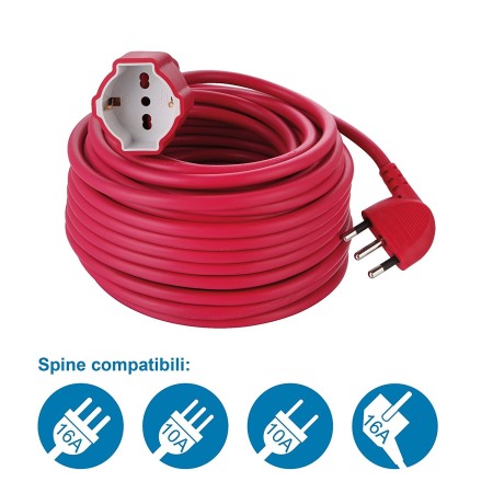 Prolunga elettrica Electraline 01572 con spina Schuko 16A e presa 10/16A rossa