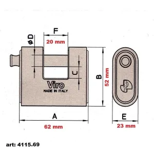 Lucchetti Viro Panzer-Lucchetto per cancello a Chiave Unica - art.4115.69 2