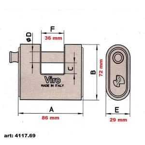 Lucchetto Acciaio Inox Antiscasso Viro - Lucchetto Corazzato Art.4117.69 2