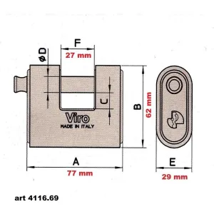 Lucchetto Viro Panzer Corazzato - Lucchetti con Chiave Unica Art.4116.69 2