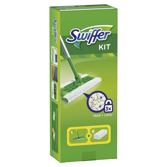 Swiffer Starter Kit 1 Scopa e 8 Panni Catturapolvere