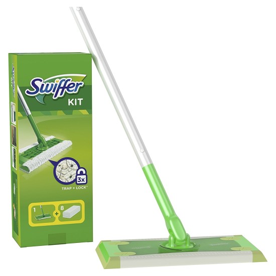 Swiffer Scopa Starter Kit - 1 Scopa e 8 Panni Catturapolvere
