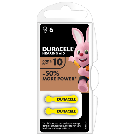Confezione da 6 Batterie Duracell 10 per Apparecchi Acustici