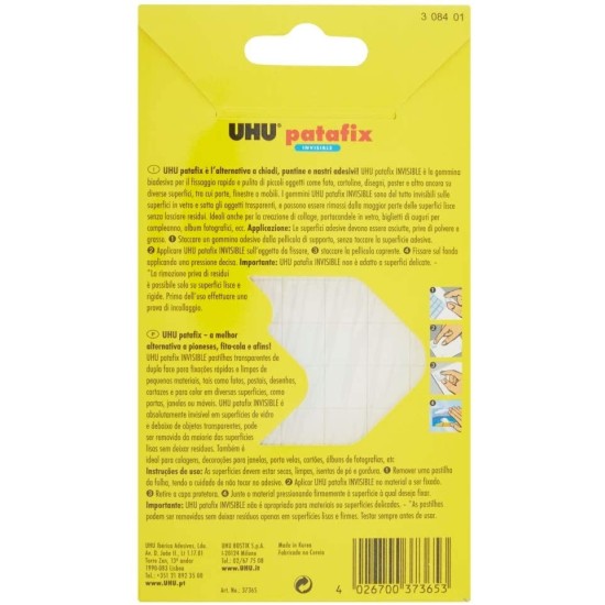 Informazioni UHU Patafix Trasparente 56 Gommini Adesivi