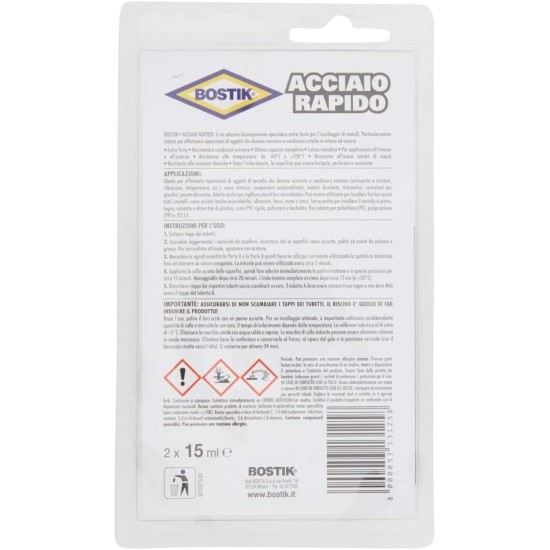 Istruzione e modalità d'uso per Bostik Acciaio Rapido – Collante bicomponente