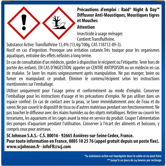 informazioni di pericolo Raid Night e Day Anti Zanzare Inodore