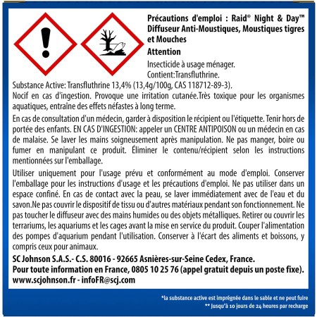 informazioni di pericolo Raid Night e Day Anti Zanzare Inodore