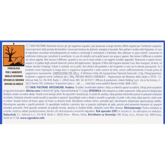 informazioni di pericolo Raid Piastrine Anti Zanzare 10pz