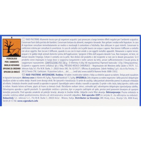 informazioni di pericolo Raid Piastrine Anti Zanzare 10pz