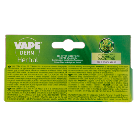 informazioni dettagliate sulla confezione del Vape Penna Gel Dopopuntura zanzare