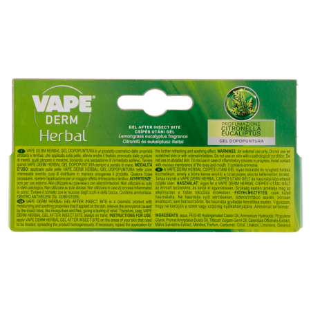 informazioni dettagliate sulla confezione del Vape Penna Gel Dopopuntura zanzare