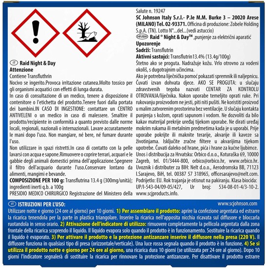 Avvertenze e modalità d'uso di Ricarica Raid Night and Day