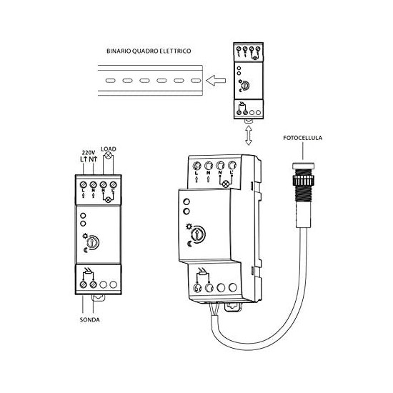 Crepuscolare Interruttore  Bravo - Modulo da Quadro elettrico con sonda Luce Fotocellula