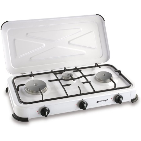 Fornello a Gas Campeggio Kemper - Cucina Portatile a Gas, 3 bruciatori, coperchio e griglia.
