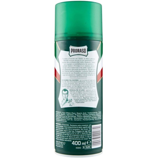 Informazioni e modalità d'uso per Proraso Schiuma da Barba - Rinfrescante all'Eucalipto 400ml