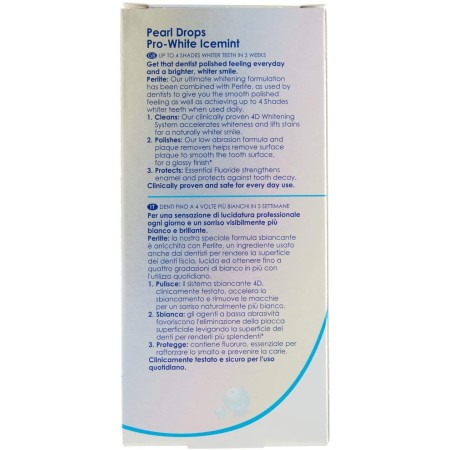 Informazioni sul retro scatola Dentifricio Sbiancante Pearl Drops Pro-White